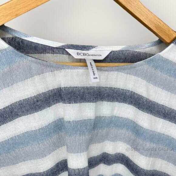 BCBGeneration Striped Crop Top | XXS | Blue White Flutter Sleeve Cotton Gauze - Picture 3 of 8